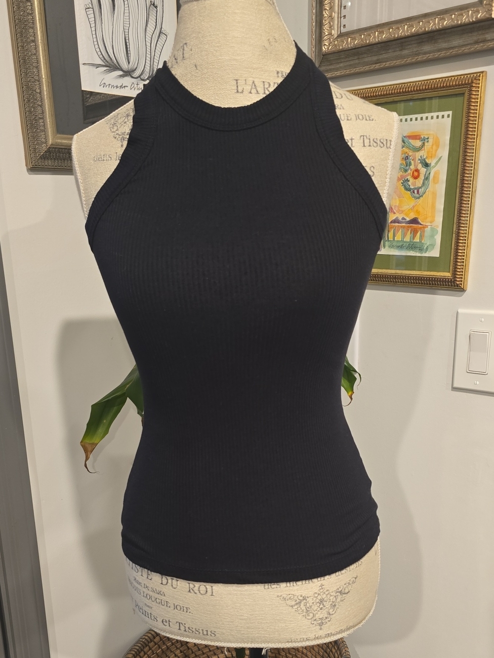 Ribbed Halter Tank Top - Black